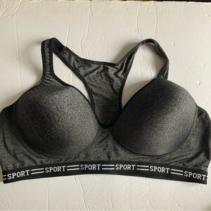 ACX Active 3XL Sports Bra Padded Racerback Bra Black & Grey Plus Size